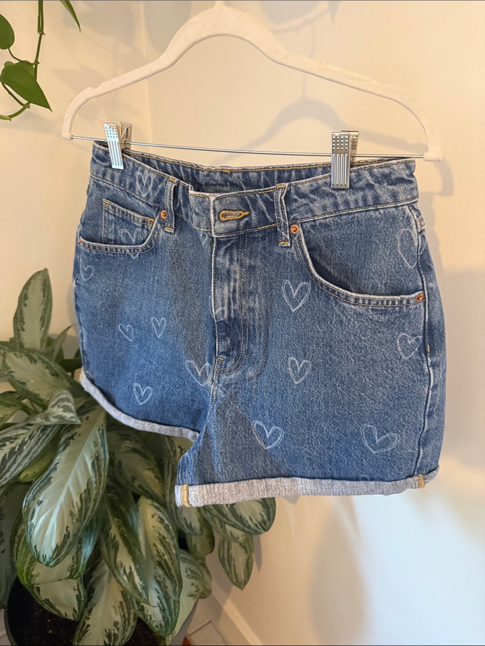Review Heart Print Denim Shorts Y2K Retro Kidcore Festival Cottagecore - Picture 3 of 7